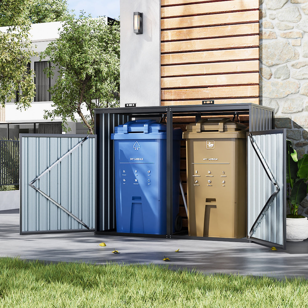 5x3ft dark grey garden metal bin storage shed – weatherproof galvanized steel outdoor waste container shelter